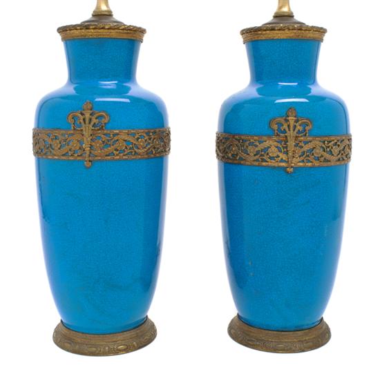 A Pair of Gilt Metal Mounted Earthenware 153290