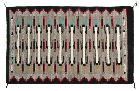 A Turquoise Navajo Rug having black