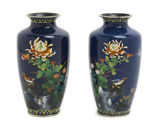 A Pair of Japanese Cloisonne Vases of