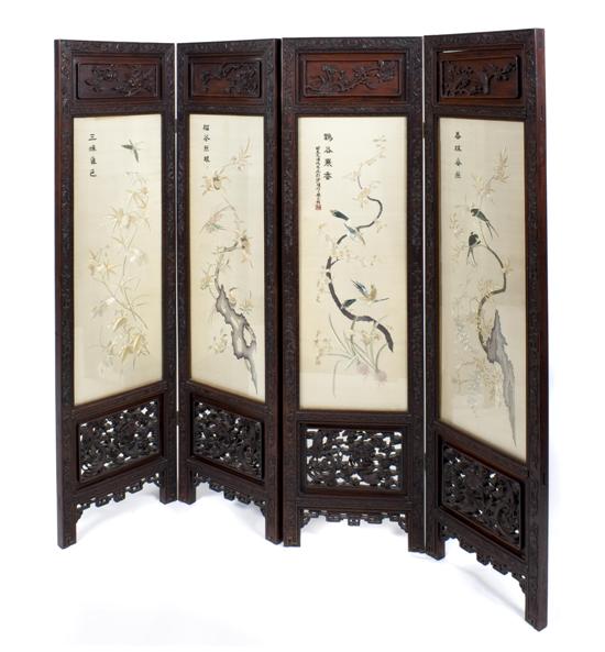 A Chinese Hardwood Four Panel Screen