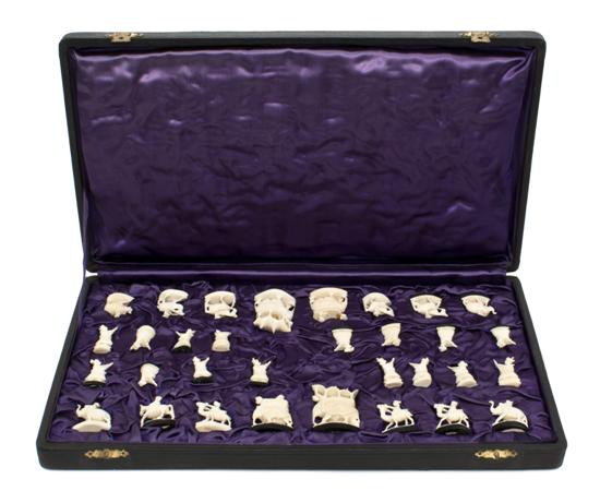 *An Indian Ivory Chess Set depicting
