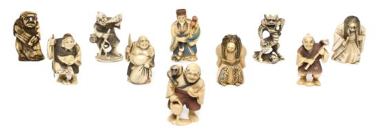 *Ten Japanese Carved Ivory Netsukes