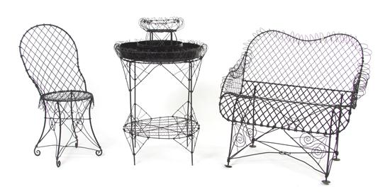 A Group of Wire Garden Furniture