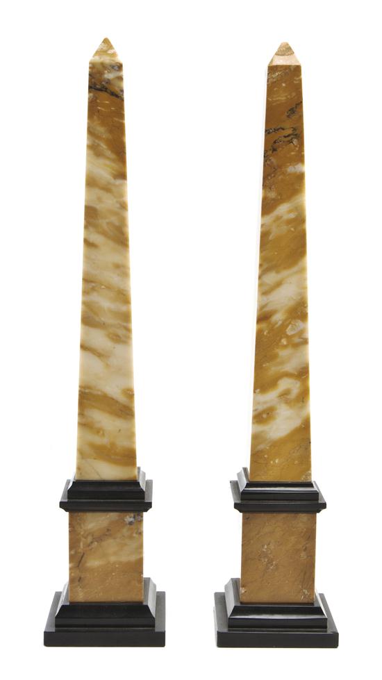 A Pair of Sienna Marble Obelisks