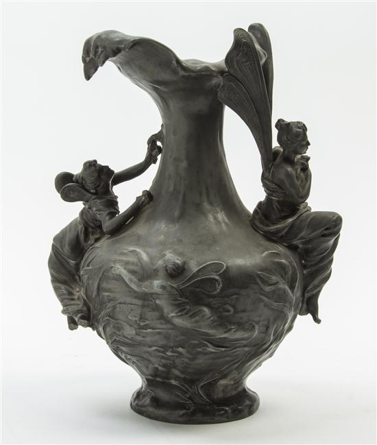 An Art Nouveau Pewter Figural Ewer