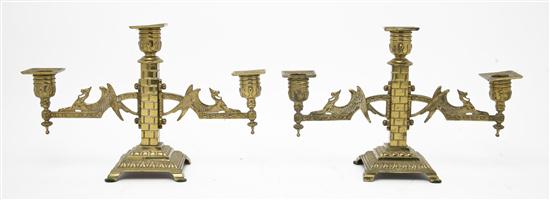 A Pair of Neoclassical Brass Three-Light