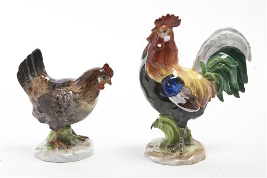 *Two Dresden Porcelain Roosters