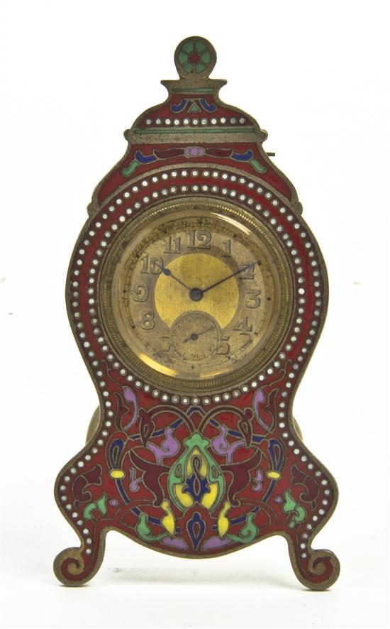 A Champleve Desk Clock of lidded