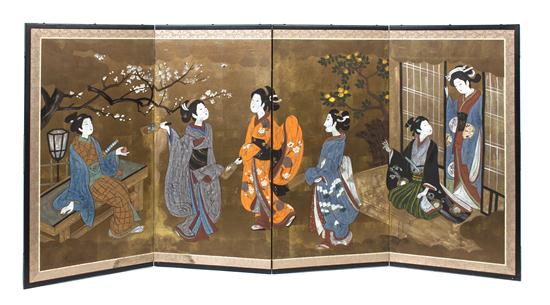 A Japanese Painted Paper Four-Panel