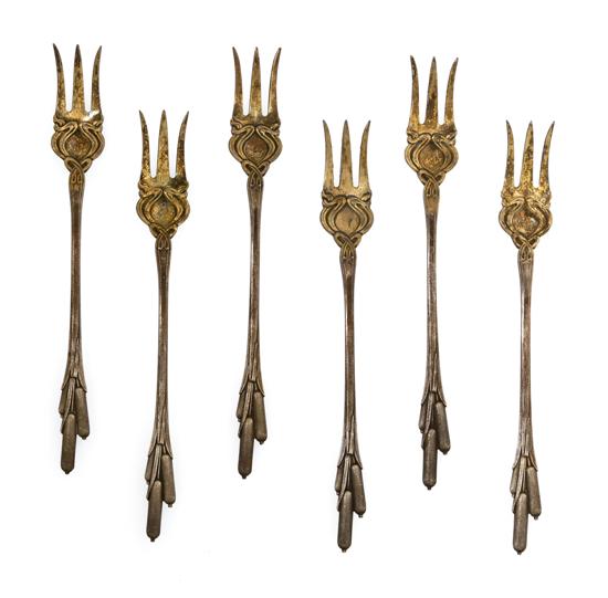 A Set of Six American Art Nouveau Sterling