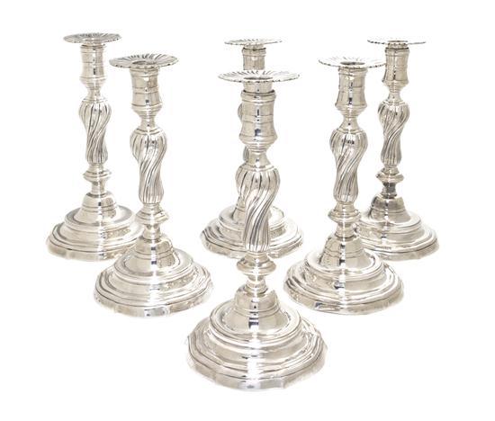 A Set of Six Italian Silver Candlesticks 15104b