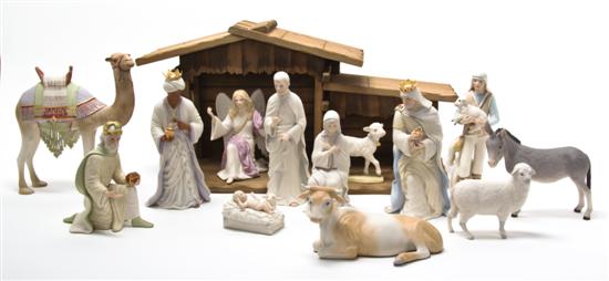 A Cybis Porcelain Nativity Set comprising