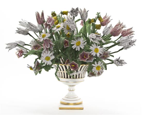 A Beaded Floral Arrangement and Porcelain