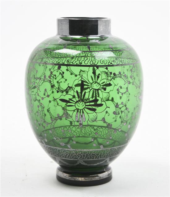 A Silver Overlay Glass Baluster Vase