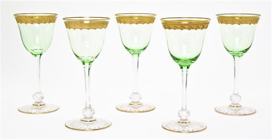 A Set of Twelve Green Glass Wine Goblets