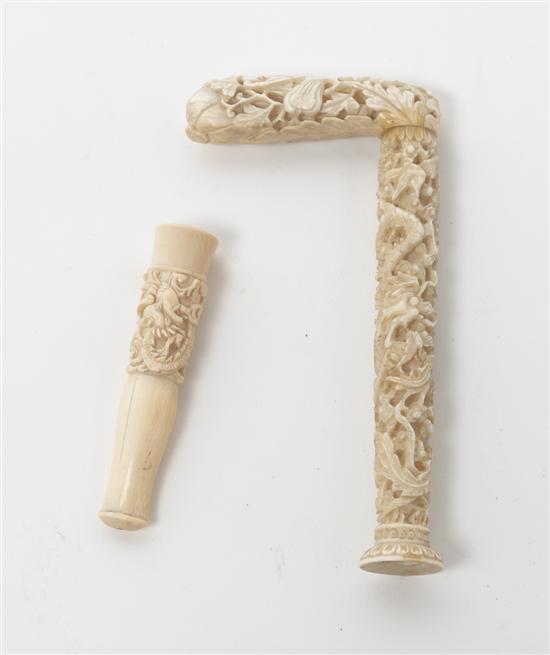 Two Carved Ivory Articles decorated