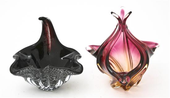 Two Italian Glass Baskets one having