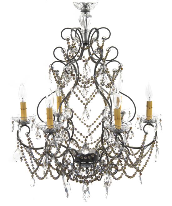 A Metal and Glass Six-Light Chandelier