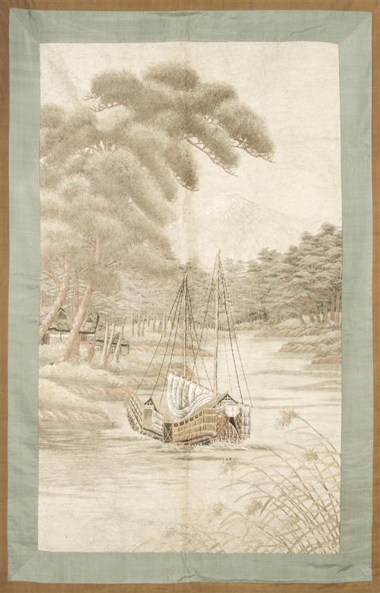 A Japanese Silk Needlepoint Panel 151361