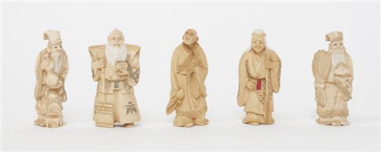 A Set of Five Japanese Carved Ivory