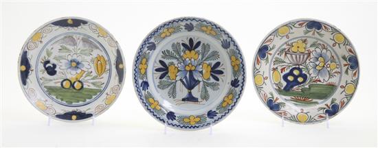 Three Delft Polychrome Plates 18th