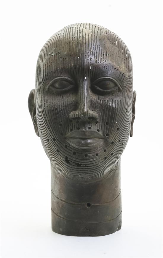 An African Bronze Bust Benin depicting