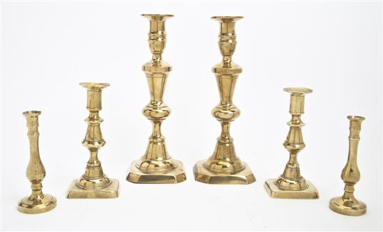 Three Pairs of Brass Candlesticks of