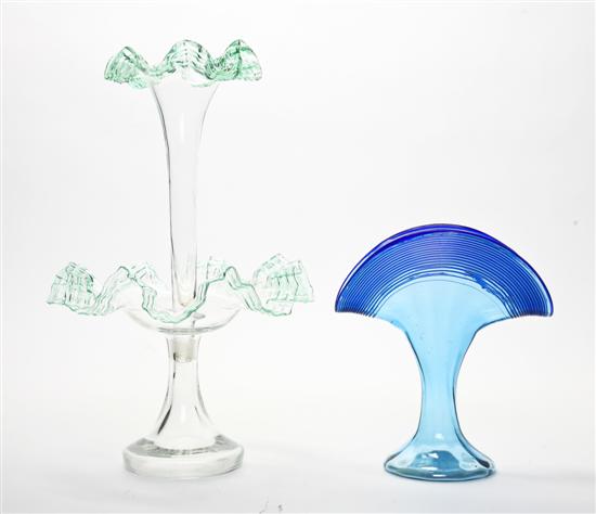 A Victorian Glass Epergne the trumpet
