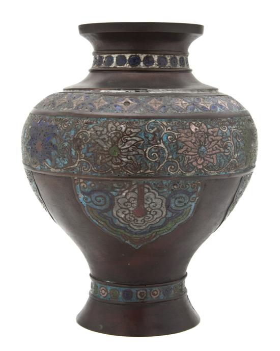 A Chinese Bronze and Cloisonne Baluster