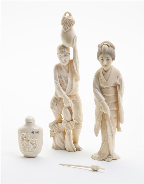 A Group of Two Japanese Carved Ivory