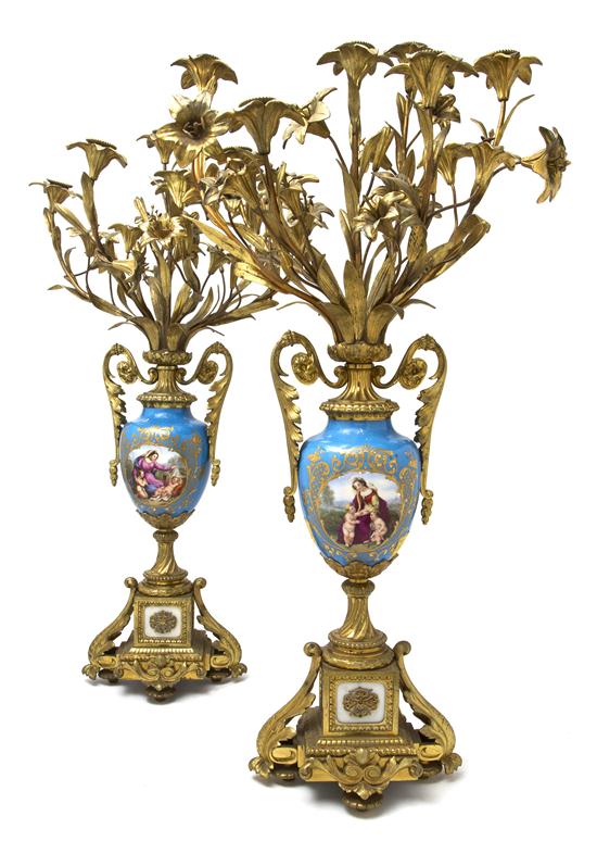 A Pair of Sevres Style Gilt Bronze Mounted