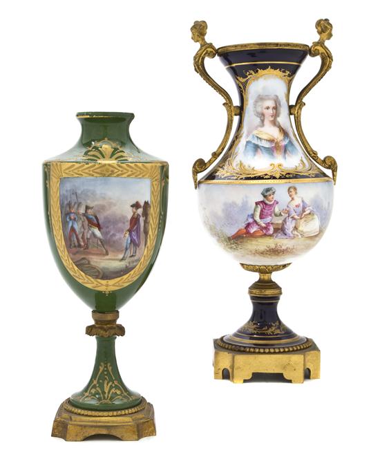 Two Sevres Style Gilt Metal Mounted