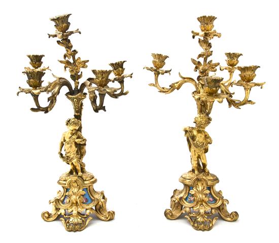 A Pair of Gilt Bronze and Sevres