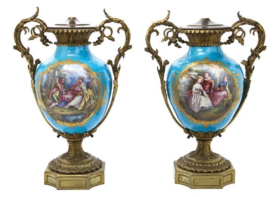 A Pair of Gilt Metal Mounted Sevres