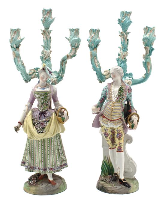 A Pair of French Porcelain Figural Candelabra