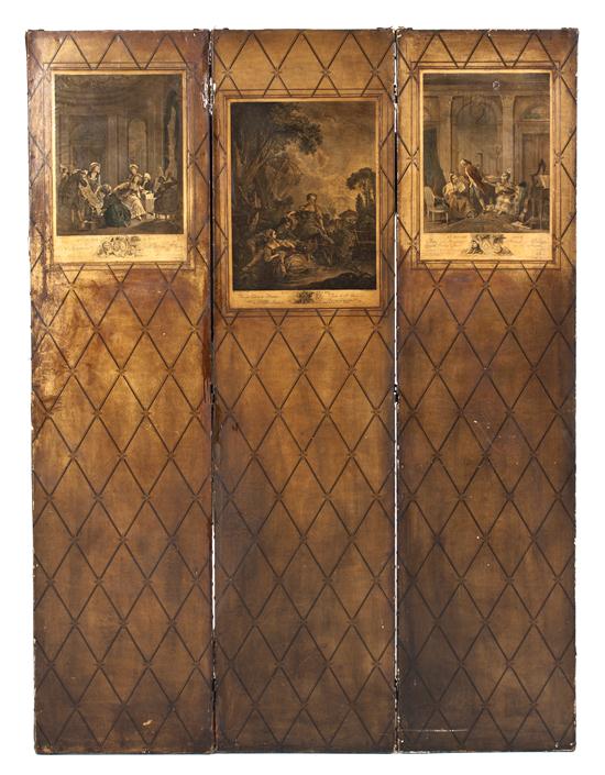 A Continental Painted Leather Three Panel 15177c