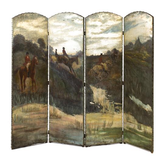 A Continental Painted Leather Four Panel 151787