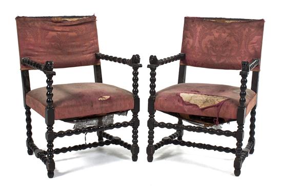 Two Renaissance Revival Open Armchairs