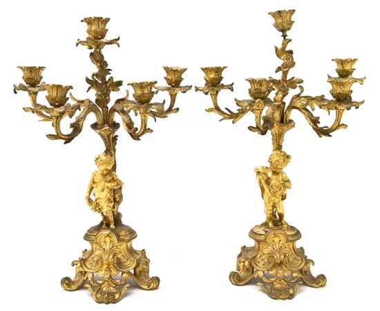 A Pair of Gilt Bronze Figural Five-Light