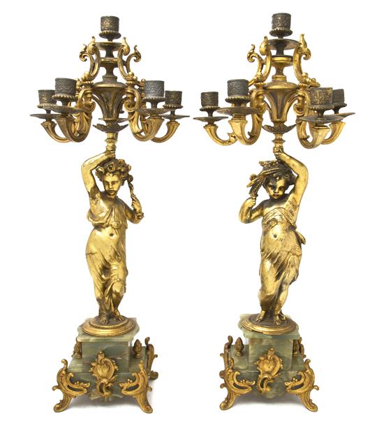 A Pair of Gilt Bronze and Onyx