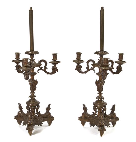 A Pair of Neoclassical Bronze Three Light 1517d4