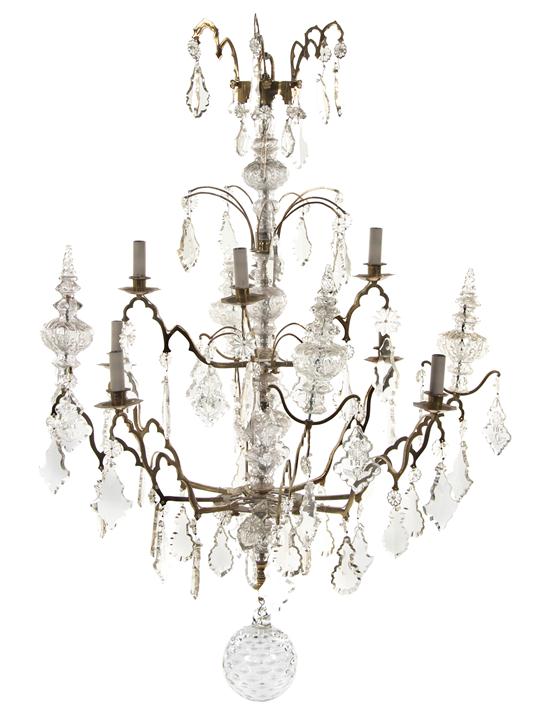 A Continental Bronze and Glass Eight-Light