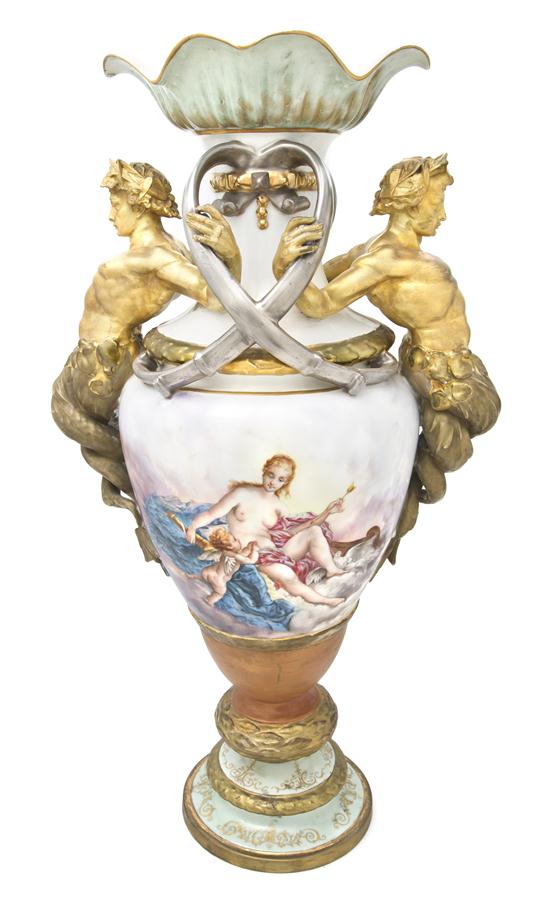 A Continental Porcelain Urn of baluster