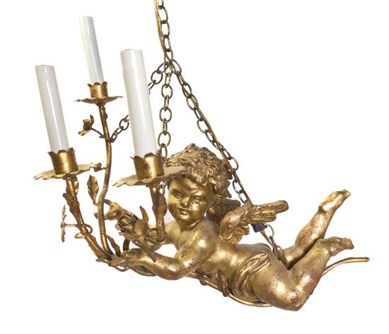 A Continental Giltwood Three-Light Figural