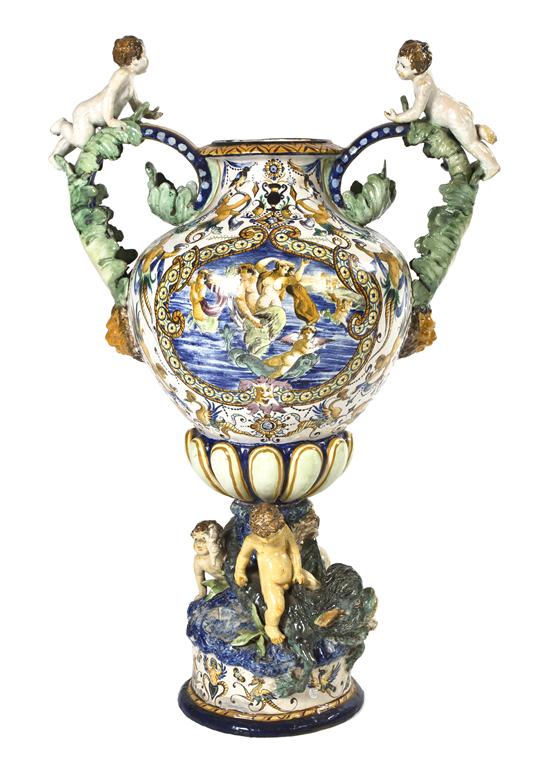 An Italian Faience Ceramic Urn of baluster