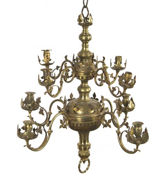 A Gothic Revival Eight-Light Brass