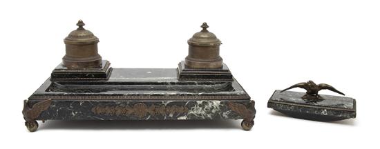 A Bronze Mounted Slate Desk Set