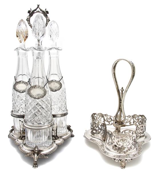 A Silverplate and Cut Glass Decanter
