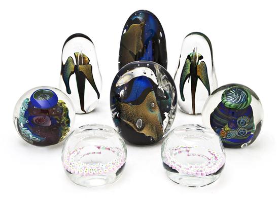 A Collection of Eight Glass Paperweights