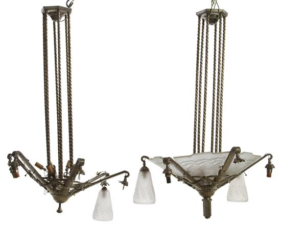 A Pair of French Art Deco Chandeliers 1519bb